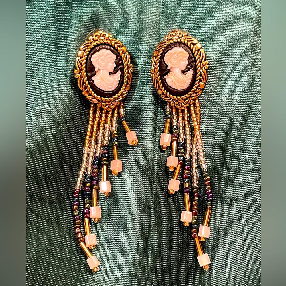 Handmade beaded Cameo earrings